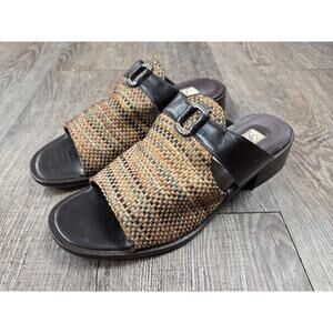 Brighton Ponti Slip On Slide Sandal 8.5M Block Heel Leather/Textile Italy Shoes